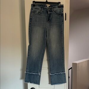 Gianni Bini Blue Flare Jeans with Frayed Hem